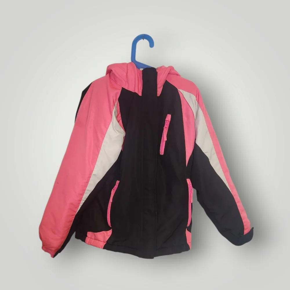The Children's Place Girl Windbreaker Hooded puffer Jacket Black Pink m 7 8